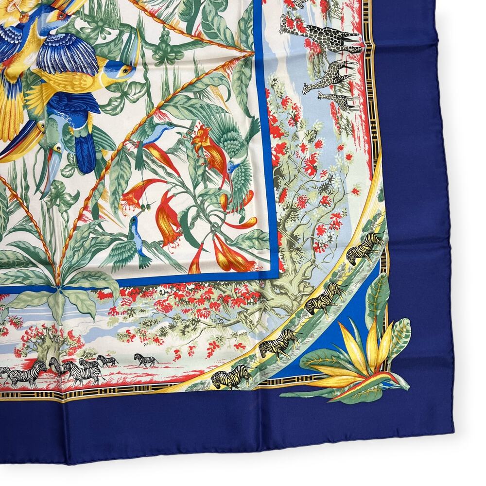 Hermes Paris Tropiques 90 Silk Carre Scarf Blue Tropical Bird 35 Square France - Picture 14 of 16